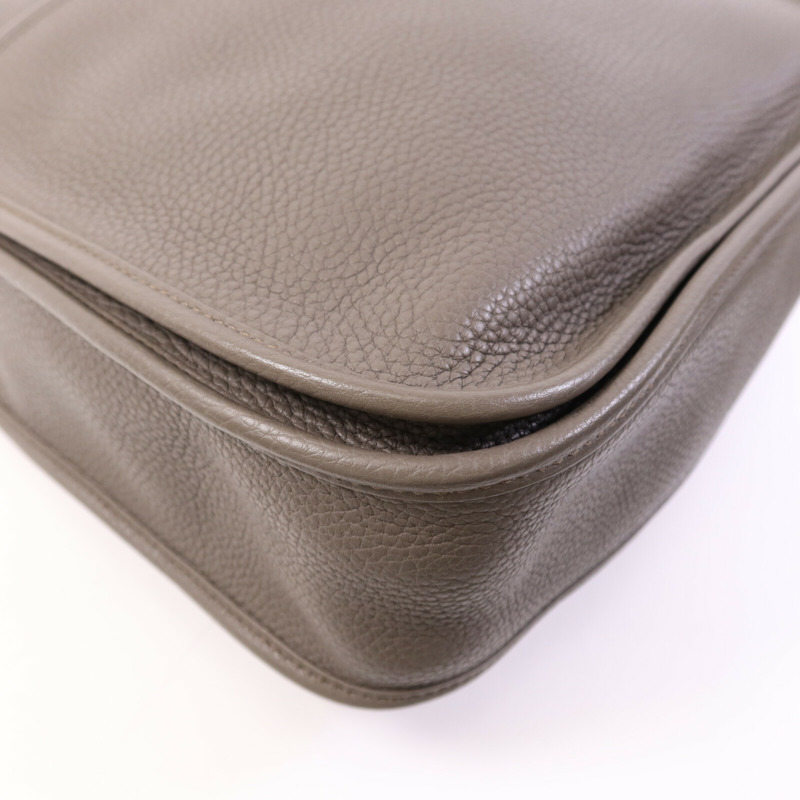 HERMES Clemence皮革Evelyne GM銀扣肩背袋Etain-12