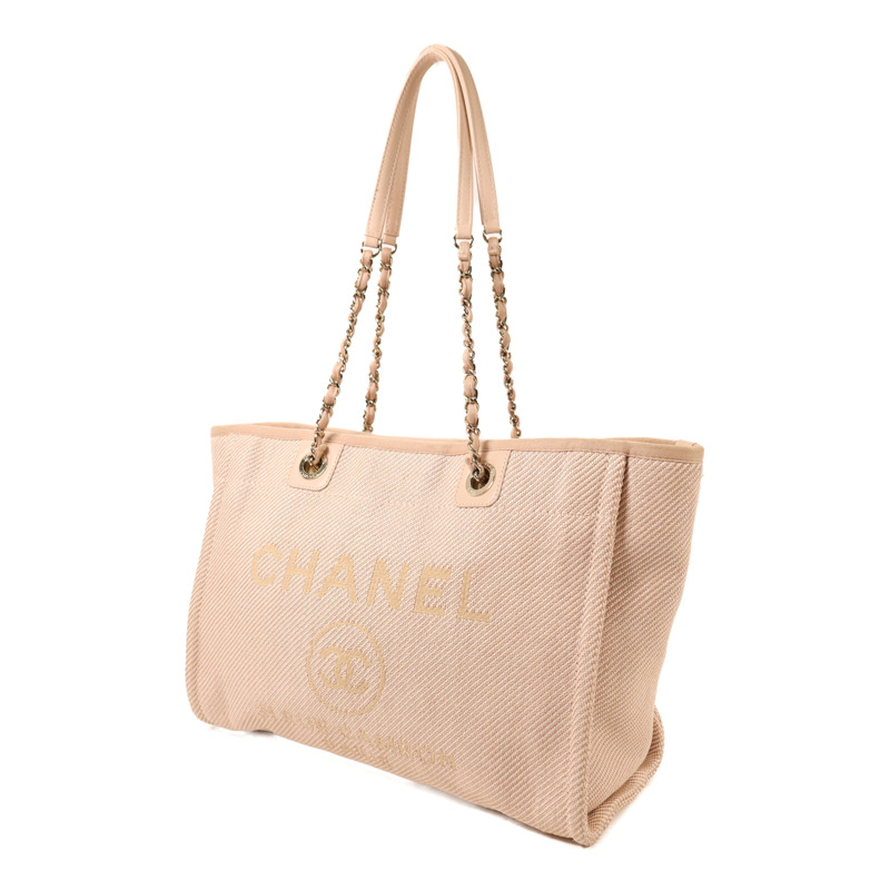 CHANEL 帆布Deauville Tote金扣鏈帶手挽袋-2