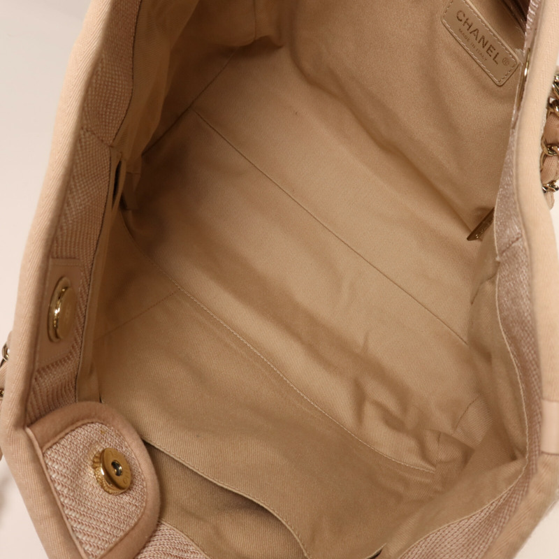 CHANEL 帆布Deauville Tote金扣鏈帶手挽袋-4