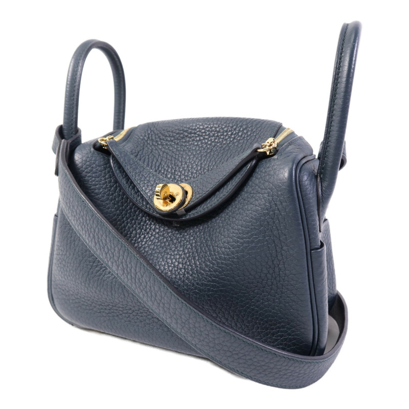 HERMES Clemence皮革Mini Lindy金扣手挽肩背兩用袋Vert Cypres-2