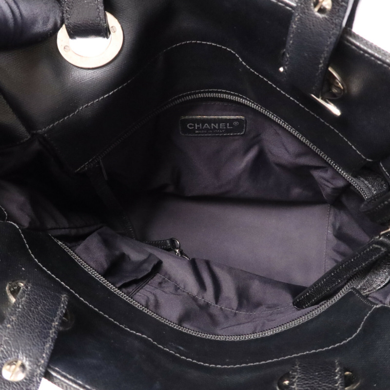 CHANEL 牛皮皮革Tote Bag銀扣手挽袋-4