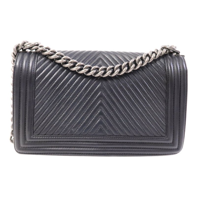 CHANEL 牛皮皮革Boy 25銀扣鏈帶肩背袋-1