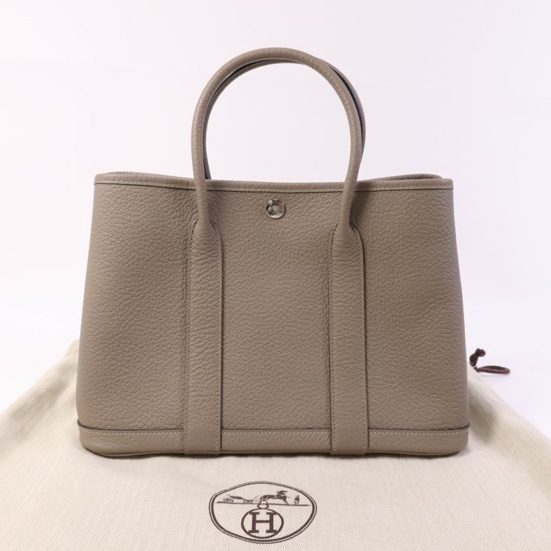 HERMES Negonda皮革Garden Party TPM銀扣手挽袋Gris Asphalte-9