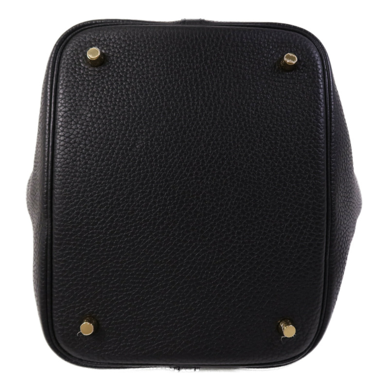 HERMES Clemence皮革Picotin MM金扣手挽袋Noir-3