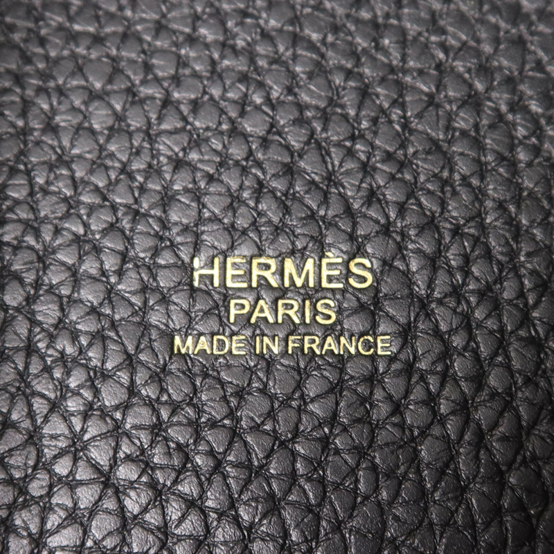 HERMES Clemence皮革Picotin MM金扣手挽袋Noir-5