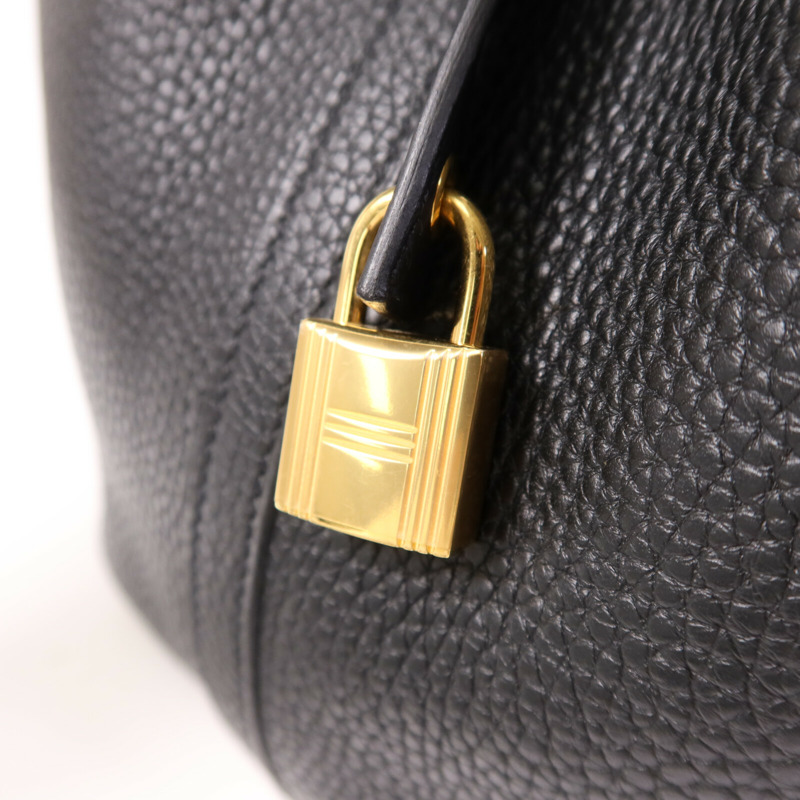 HERMES Clemence皮革Picotin MM金扣手挽袋Noir-6