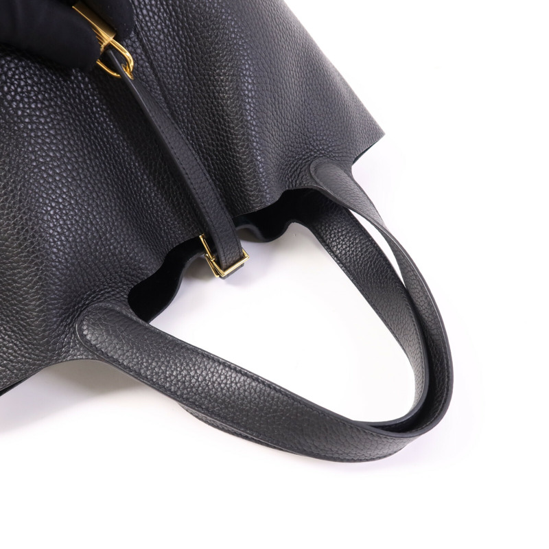 HERMES Clemence皮革Picotin MM金扣手挽袋Noir-8