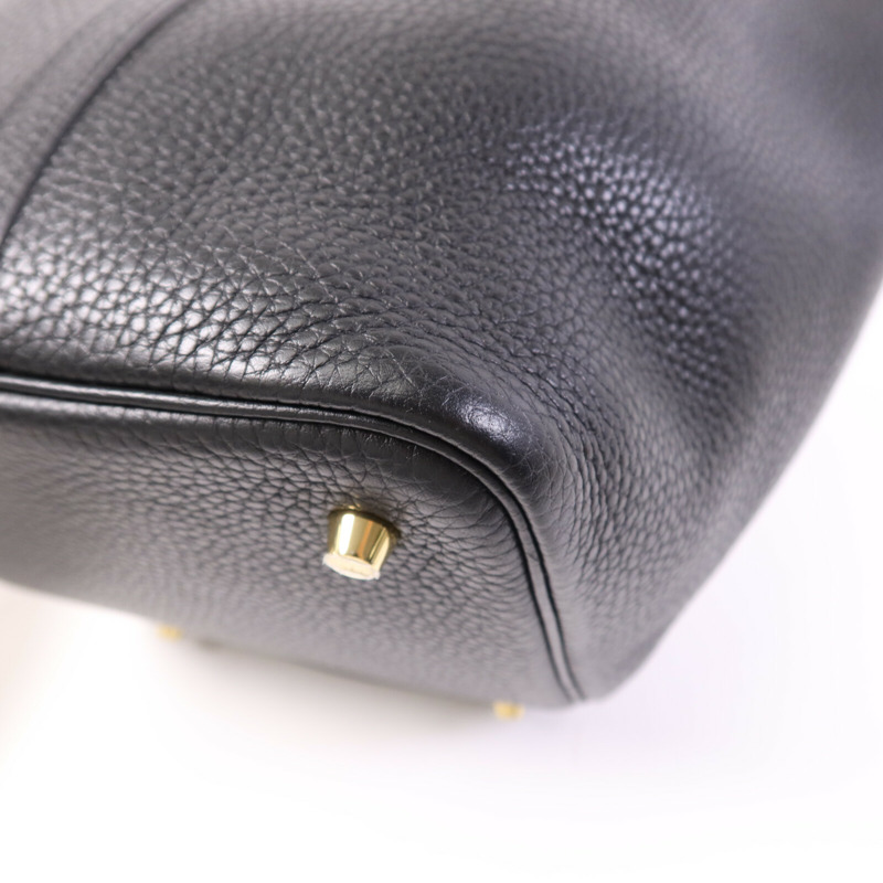 HERMES Clemence皮革Picotin MM金扣手挽袋Noir-10