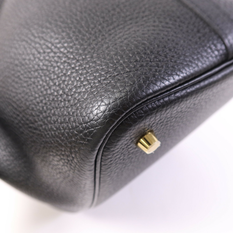 HERMES Clemence皮革Picotin MM金扣手挽袋Noir-11