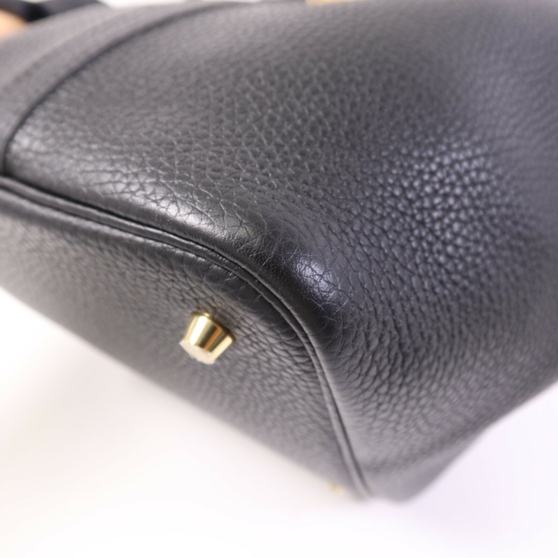 HERMES Clemence皮革Picotin MM金扣手挽袋Noir-12