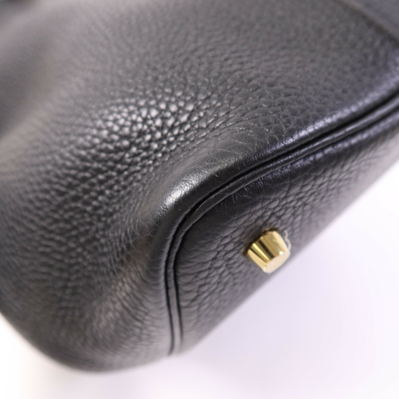 HERMES Clemence皮革Picotin MM金扣手挽袋Noir-13