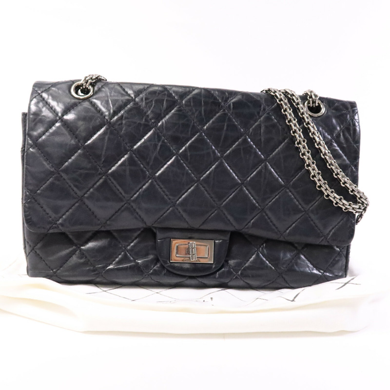 CHANEL 牛皮皮革Chanel 2.55 Large銀扣鏈帶肩背袋-9