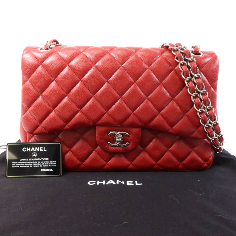 CHANEL 牛皮皮革Large Classic銀扣鏈帶肩背袋-10
