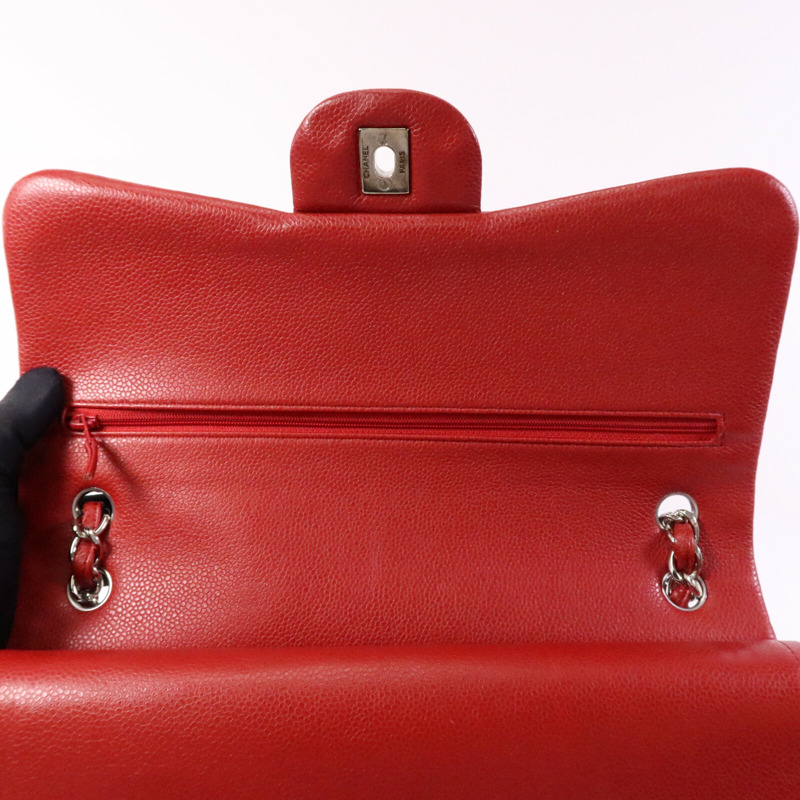 CHANEL 牛皮皮革Large Classic銀扣鏈帶肩背袋-15