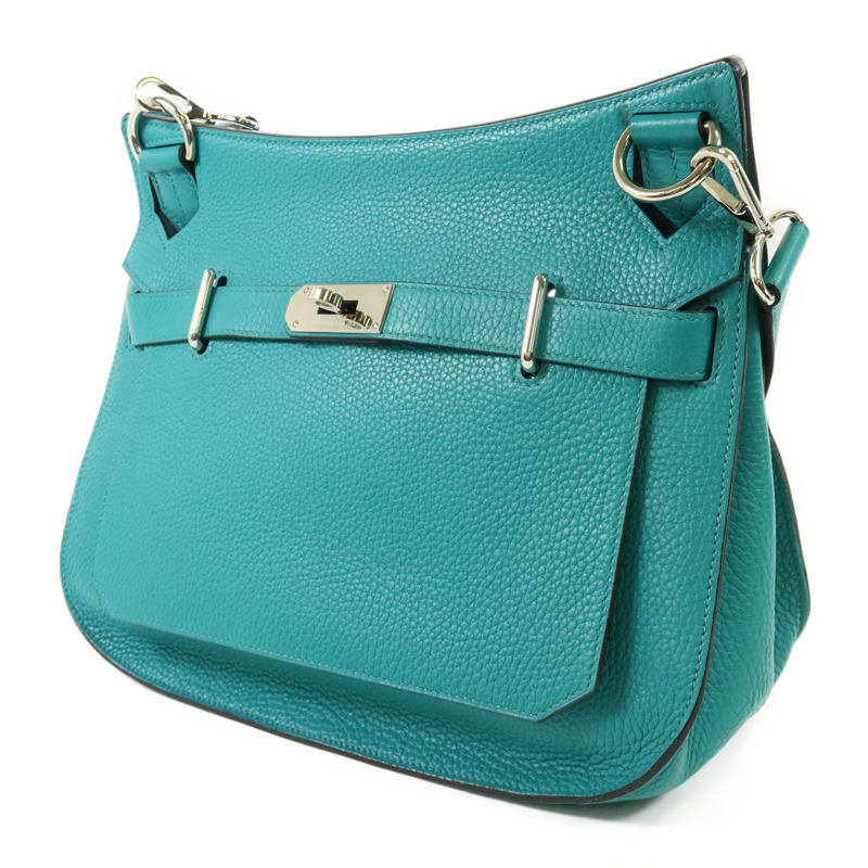 HERMES Clemence皮革Jypsiere 31銀扣肩背袋Bleu Paon-2