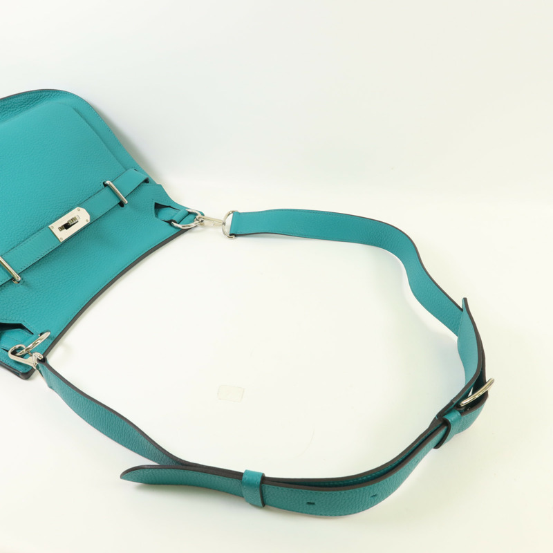 HERMES Clemence皮革Jypsiere 31銀扣肩背袋Bleu Paon-4