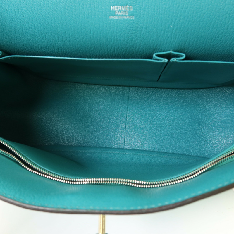 HERMES Clemence皮革Jypsiere 31銀扣肩背袋Bleu Paon-5