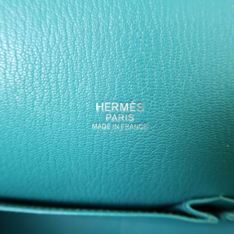 HERMES Clemence皮革Jypsiere 31銀扣肩背袋Bleu Paon-6