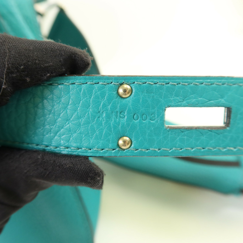 HERMES Clemence皮革Jypsiere 31銀扣肩背袋Bleu Paon-7