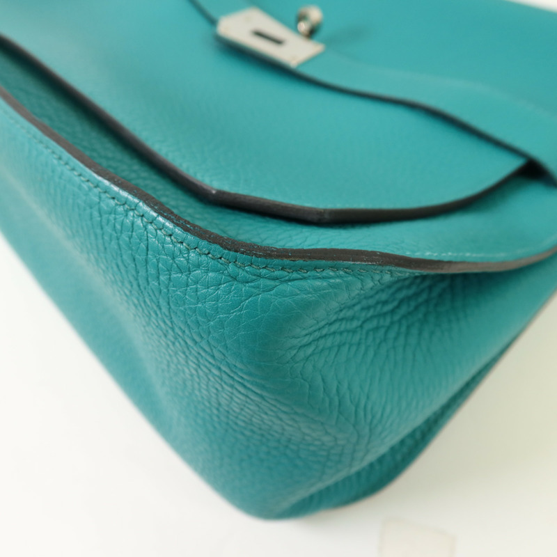 HERMES Clemence皮革Jypsiere 31銀扣肩背袋Bleu Paon-10