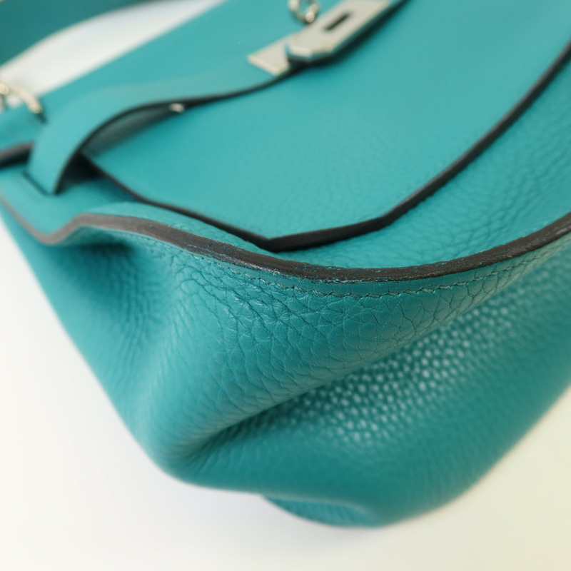 HERMES Clemence皮革Jypsiere 31銀扣肩背袋Bleu Paon-11
