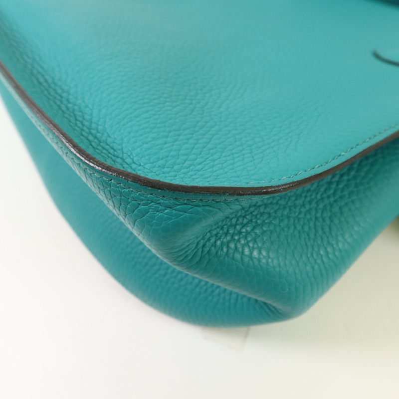 HERMES Clemence皮革Jypsiere 31銀扣肩背袋Bleu Paon-12