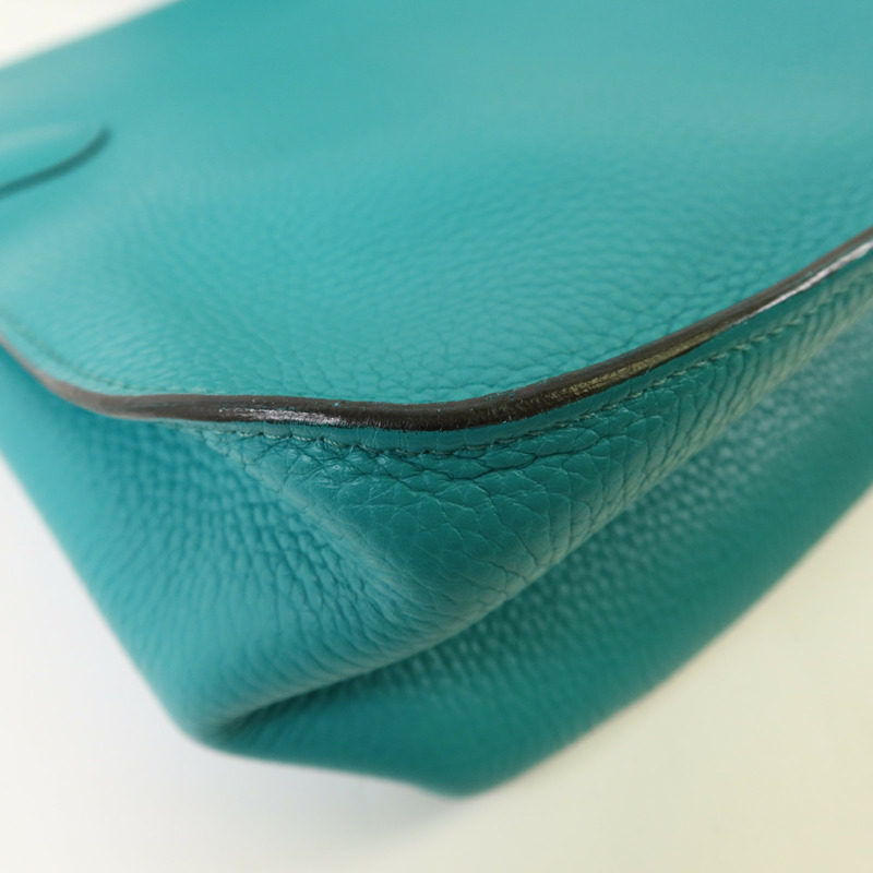 HERMES Clemence皮革Jypsiere 31銀扣肩背袋Bleu Paon-13