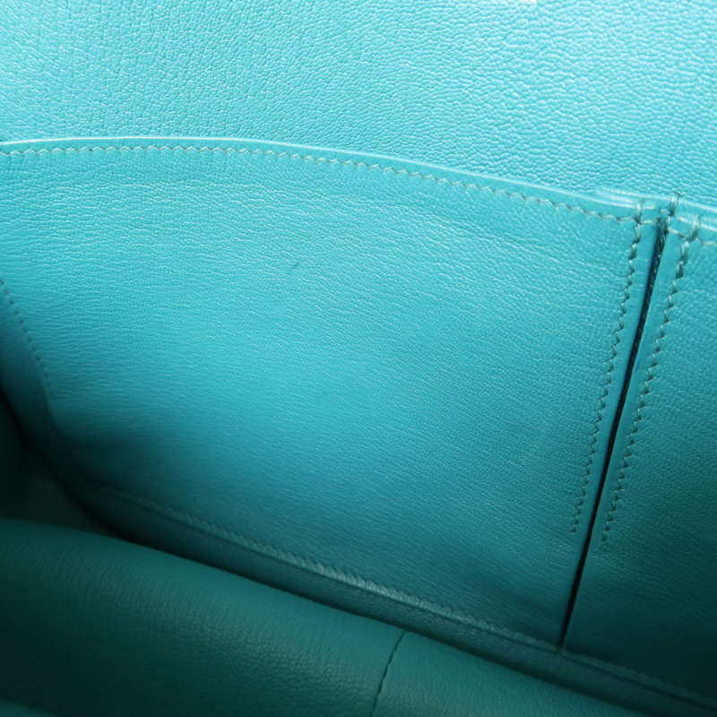 HERMES Clemence皮革Jypsiere 31銀扣肩背袋Bleu Paon-16