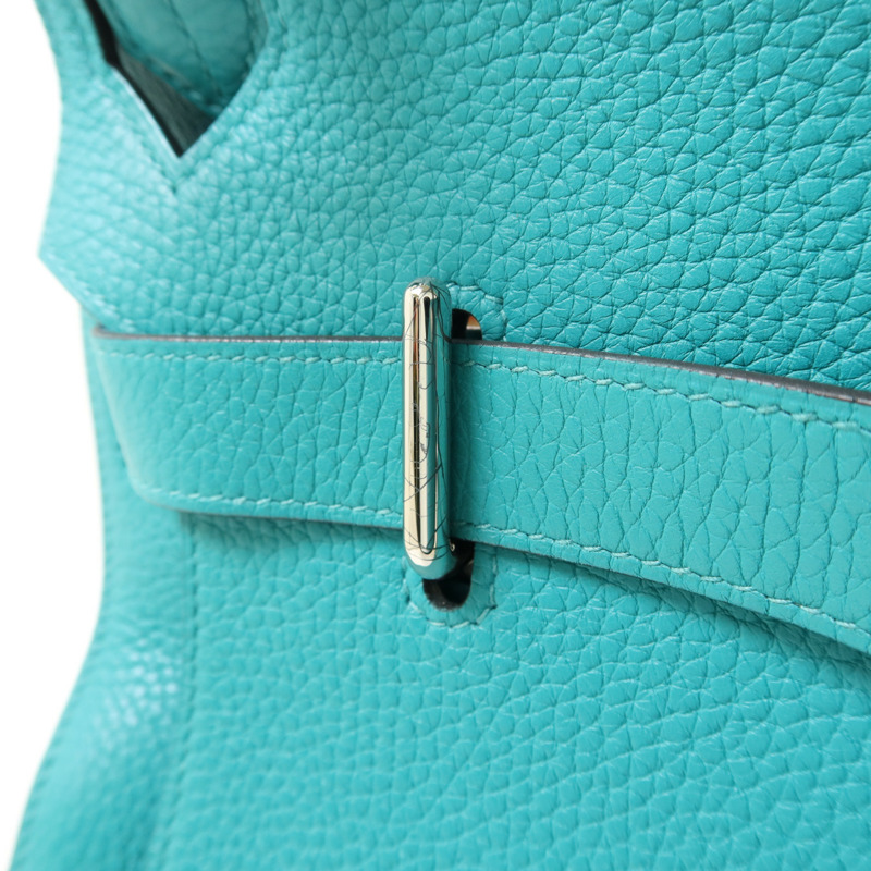 HERMES Clemence皮革Jypsiere 31銀扣肩背袋Bleu Paon-17