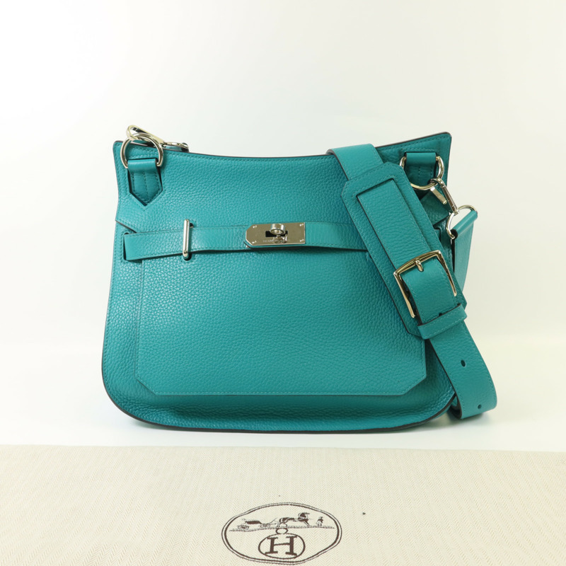 HERMES Clemence皮革Jypsiere 31銀扣肩背袋Bleu Paon-18
