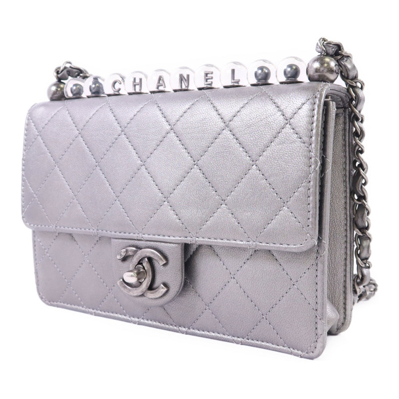 CHANEL 牛皮皮革Chain Shoulder Bag銀扣鏈帶肩背袋-2