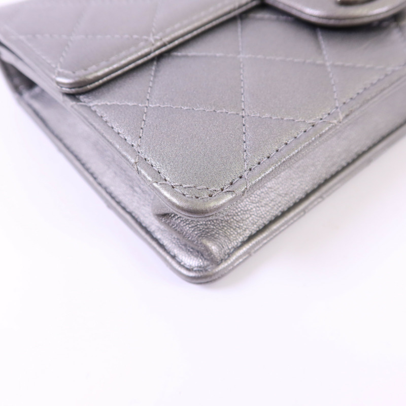 CHANEL 牛皮皮革Chain Shoulder Bag銀扣鏈帶肩背袋-13