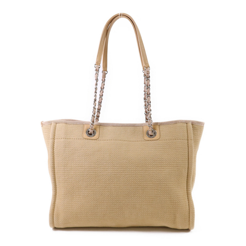 CHANEL 帆布Deauville Tote Bag銀扣鏈帶肩背袋-1