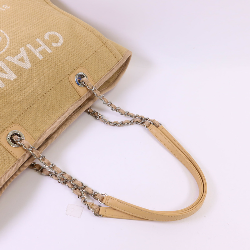 CHANEL 帆布Deauville Tote Bag銀扣鏈帶肩背袋-4