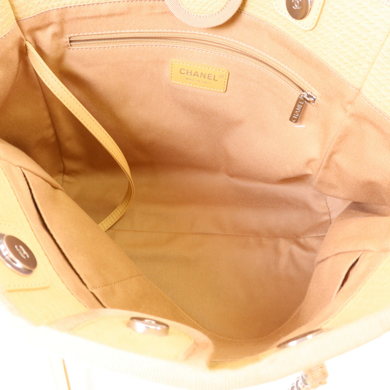CHANEL 帆布Deauville Tote Bag銀扣鏈帶肩背袋-5