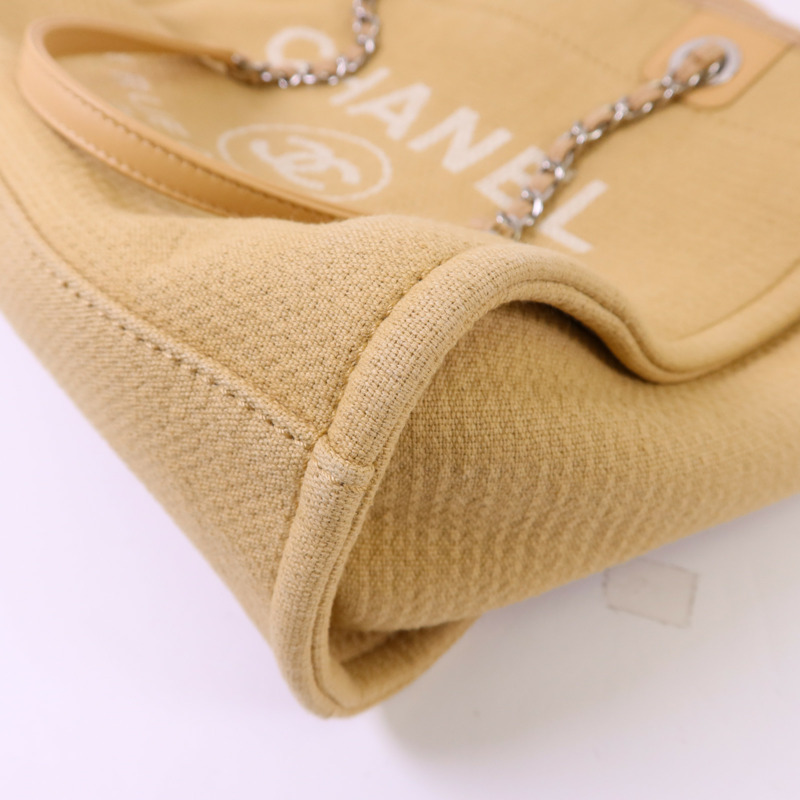CHANEL 帆布Deauville Tote Bag銀扣鏈帶肩背袋-11
