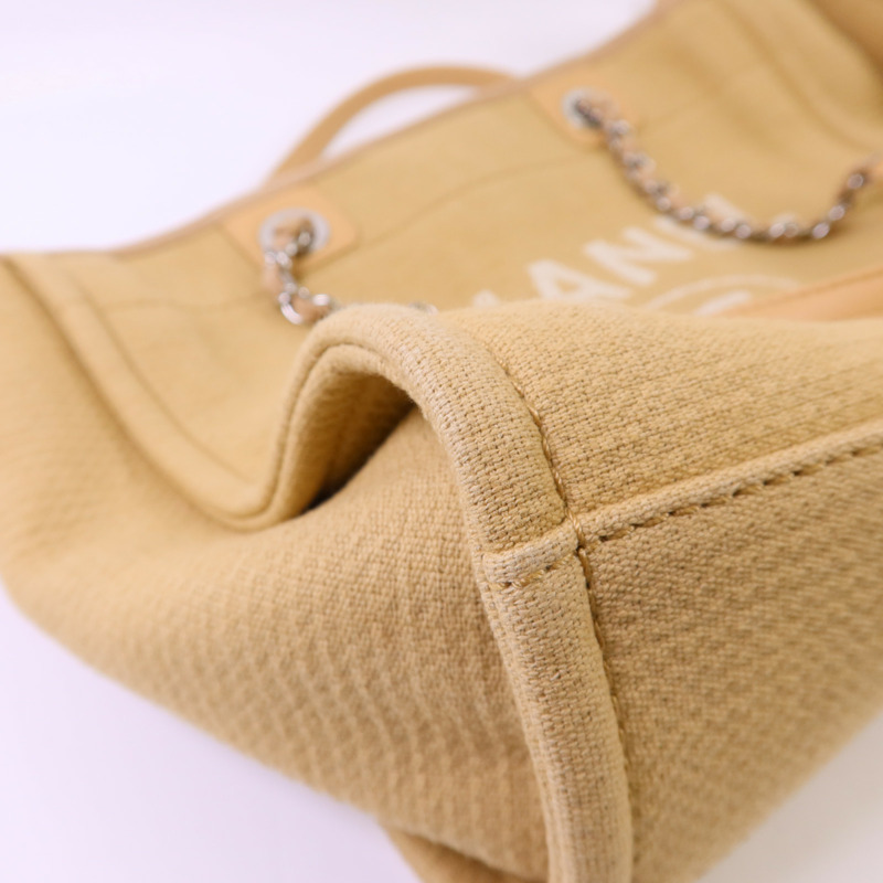 CHANEL 帆布Deauville Tote Bag銀扣鏈帶肩背袋-12