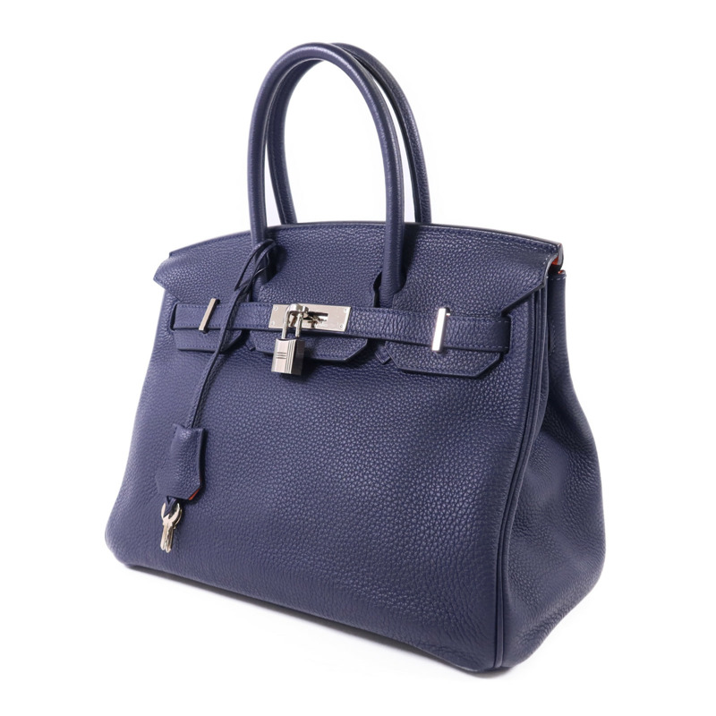 HERMES Togo皮革Birkin 30銀扣手挽袋Bleu Nuit-2