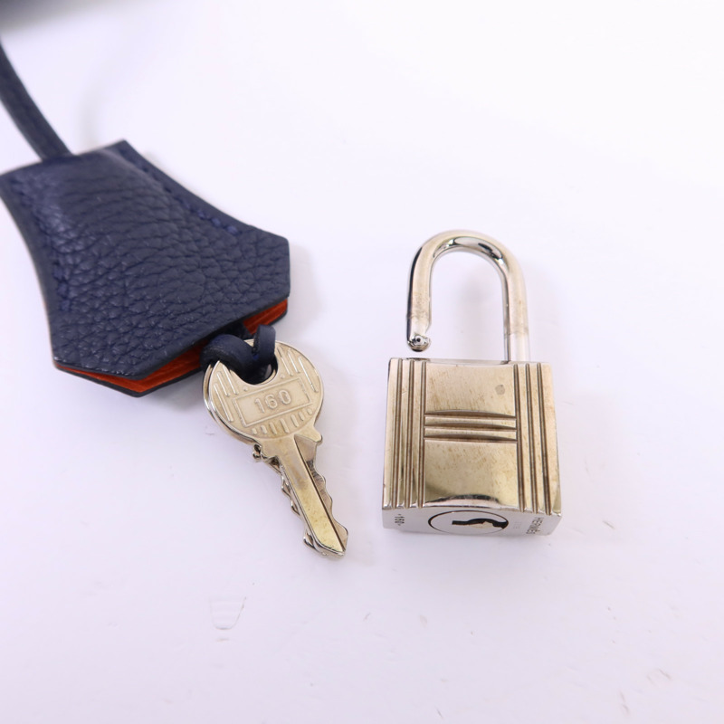 HERMES Togo皮革Birkin 30銀扣手挽袋Bleu Nuit-11