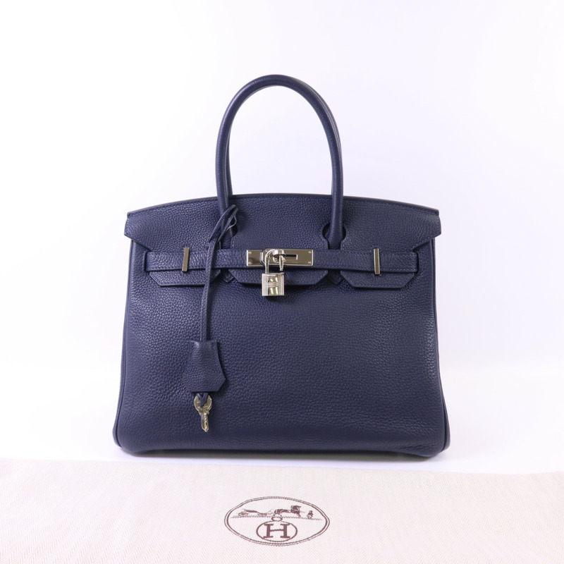 HERMES Togo皮革Birkin 30銀扣手挽袋Bleu Nuit-12