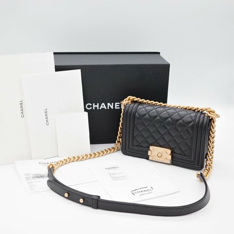 （專櫃19萬5）Chanel 香奈兒 Boy Chanel 黑色 牛皮 金扣 小號 口蓋包 翻蓋包 肩背包 鍊條包