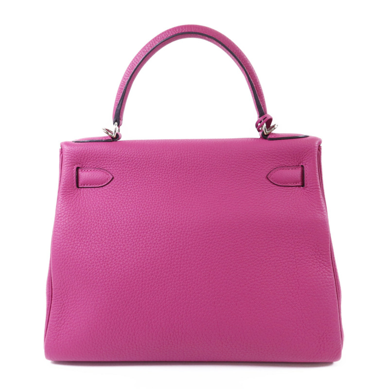 HERMES Togo皮革Kelly 28銀扣手挽肩背兩用袋Rose Pourpre-1