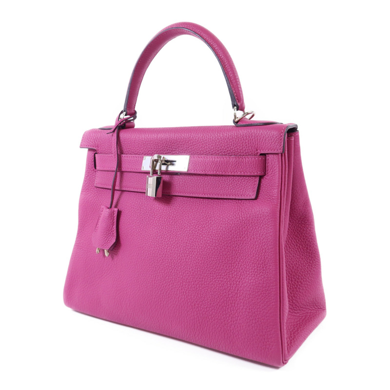 HERMES Togo皮革Kelly 28銀扣手挽肩背兩用袋Rose Pourpre-2