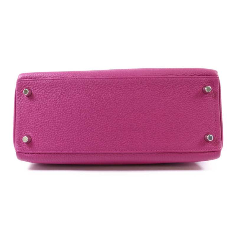HERMES Togo皮革Kelly 28銀扣手挽肩背兩用袋Rose Pourpre-3