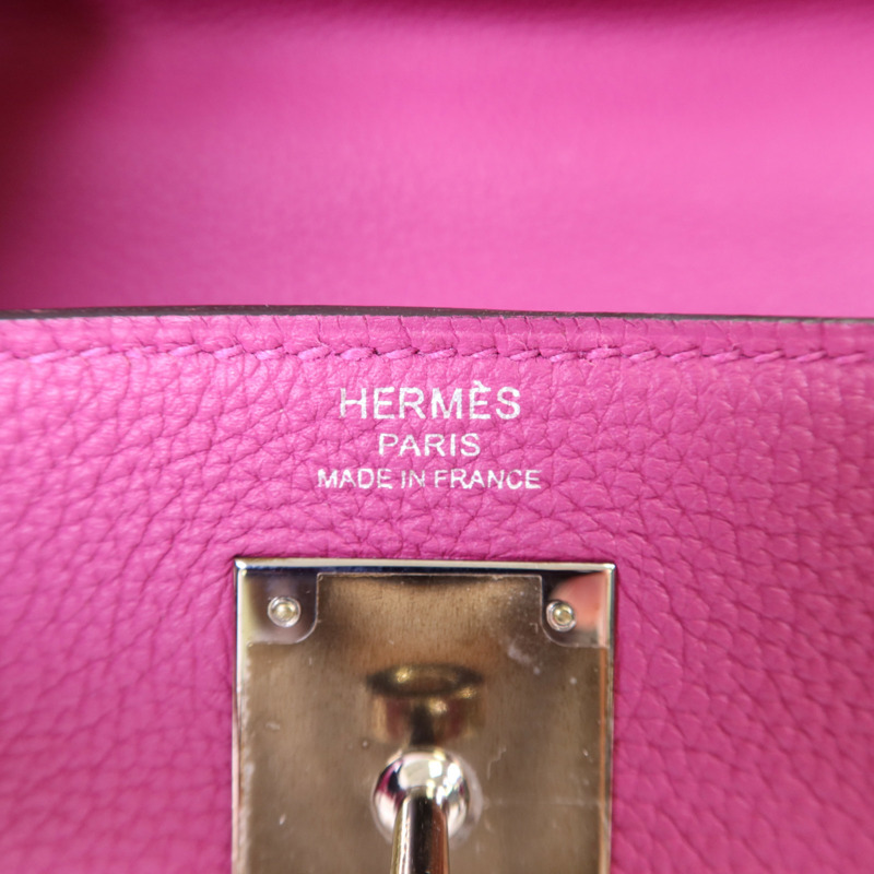 HERMES Togo皮革Kelly 28銀扣手挽肩背兩用袋Rose Pourpre-6