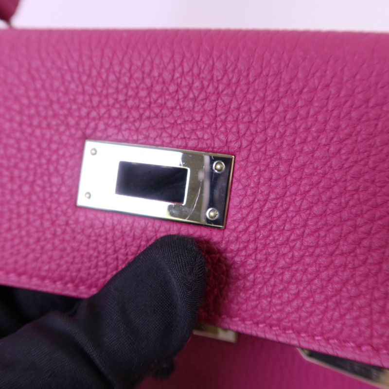 HERMES Togo皮革Kelly 28銀扣手挽肩背兩用袋Rose Pourpre-10