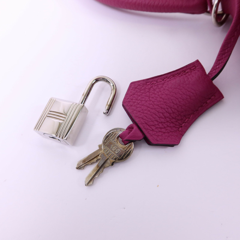 HERMES Togo皮革Kelly 28銀扣手挽肩背兩用袋Rose Pourpre-11