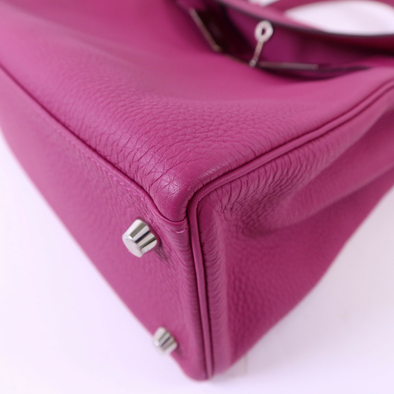 HERMES Togo皮革Kelly 28銀扣手挽肩背兩用袋Rose Pourpre-12