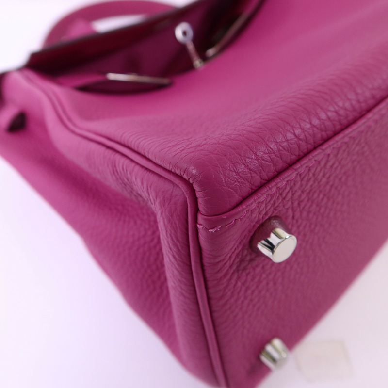 HERMES Togo皮革Kelly 28銀扣手挽肩背兩用袋Rose Pourpre-13