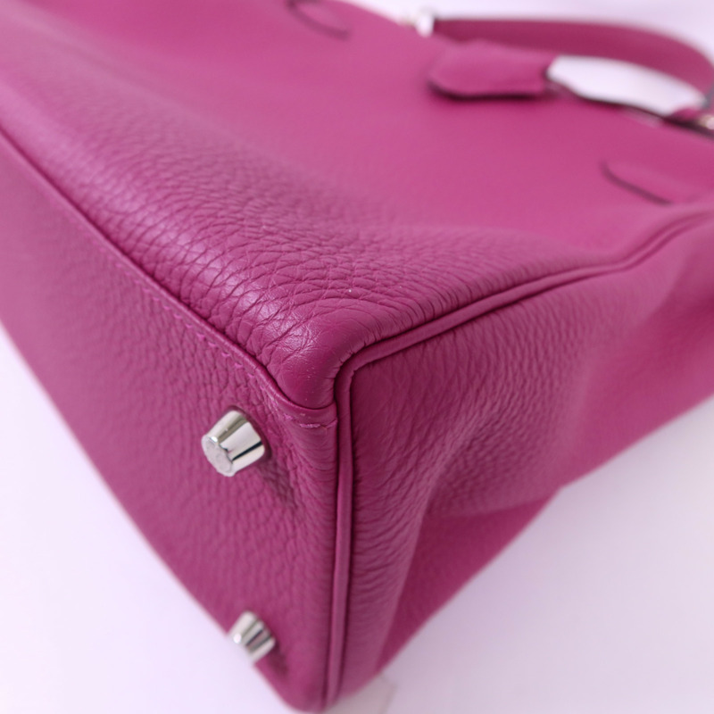 HERMES Togo皮革Kelly 28銀扣手挽肩背兩用袋Rose Pourpre-14